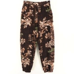 Huntrite Mens Fleece Camo Pants Sweatpants M Medium Oak Leaf Elastic Waist Brown